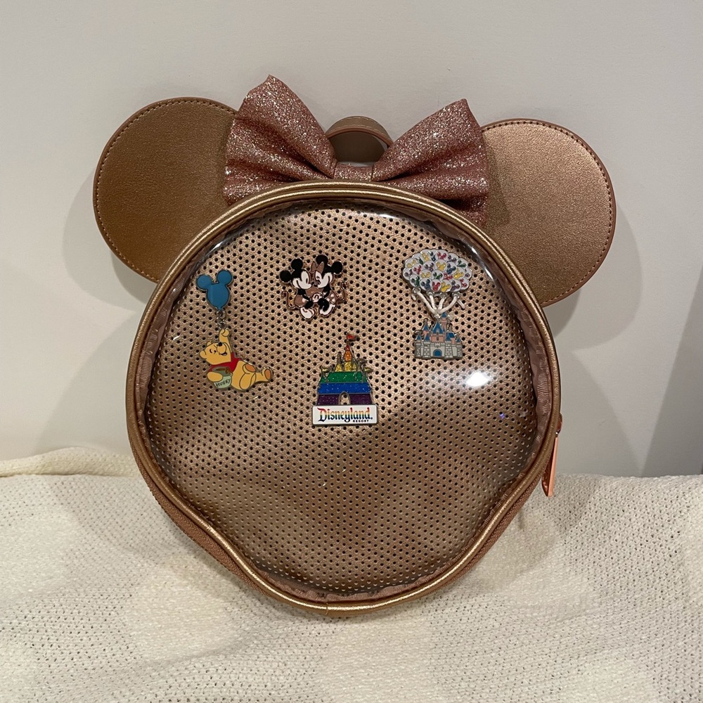 Rose gold lounge fly pin collector backpack
